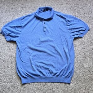 Paul Fredrick Men's Blue Silk Cotton Cashmere Blend Polo Shirt, Size XXL